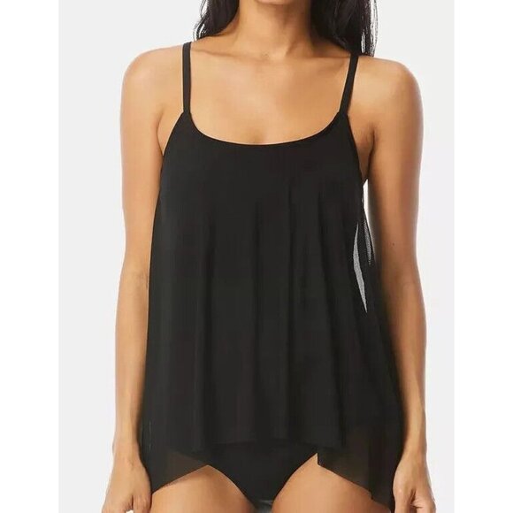 Coco Reef Handkerchief-Hem Sheer Black Flowing Tankini Racerback Top MANY SIZES - Picture 1 of 12